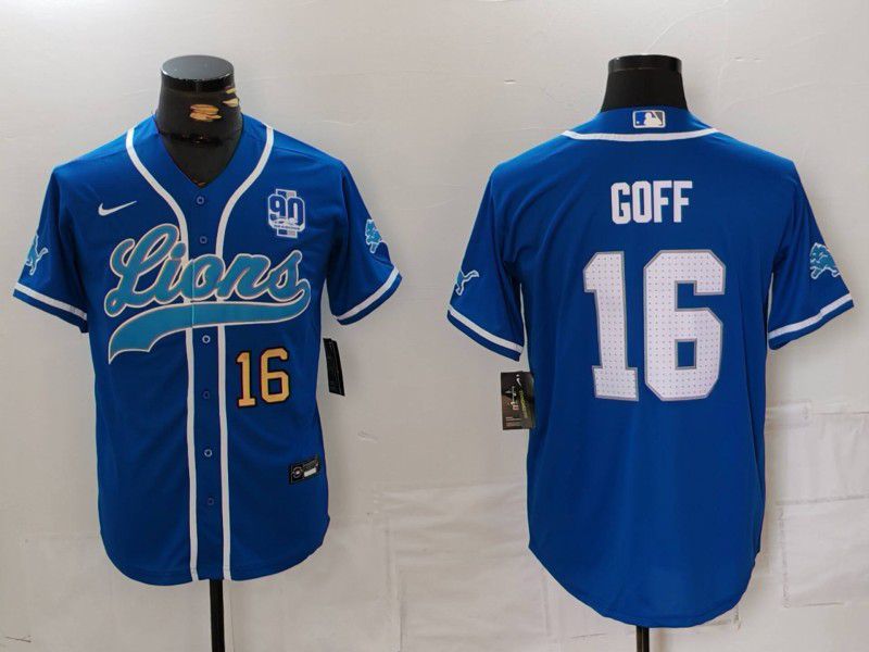 Men Detroit Lions 16 Goff Blue Second generation joint name 2024 Nike Limited NFL Jersey style 8154